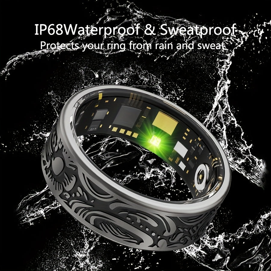 Engraved dark smart ring