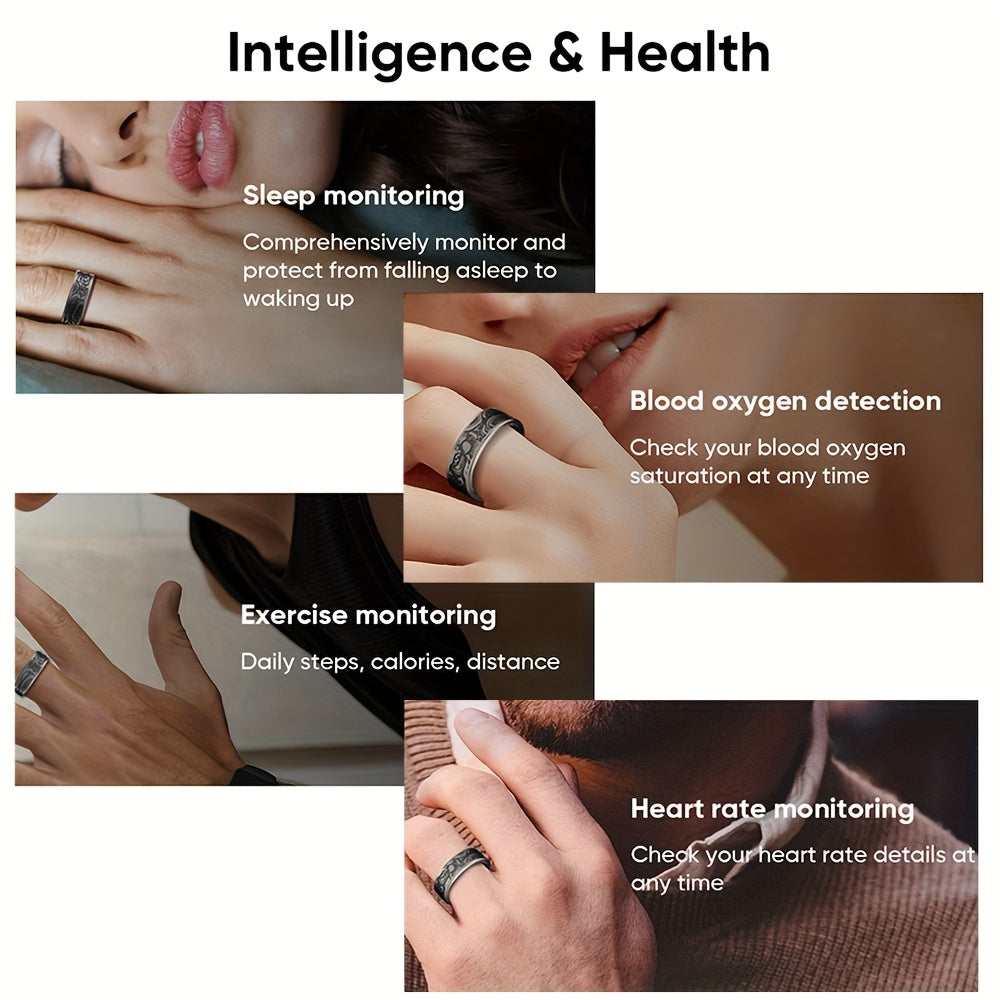 Engraved dark smart ring