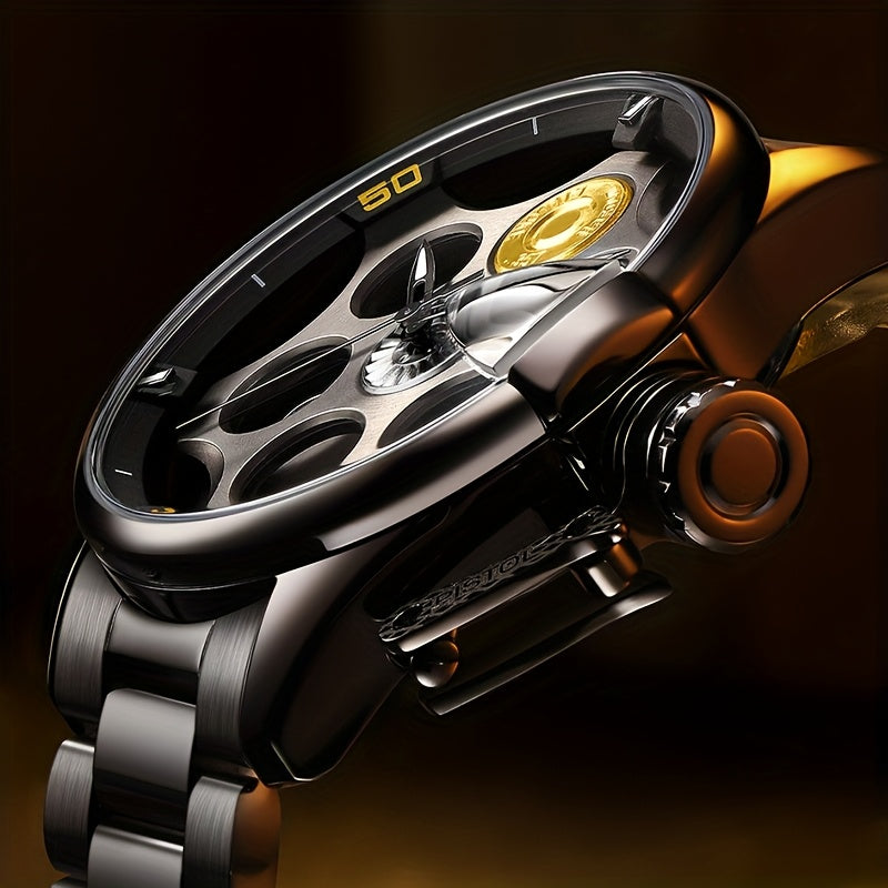Fully Automatic analog Quartz Rotating revolver Watch