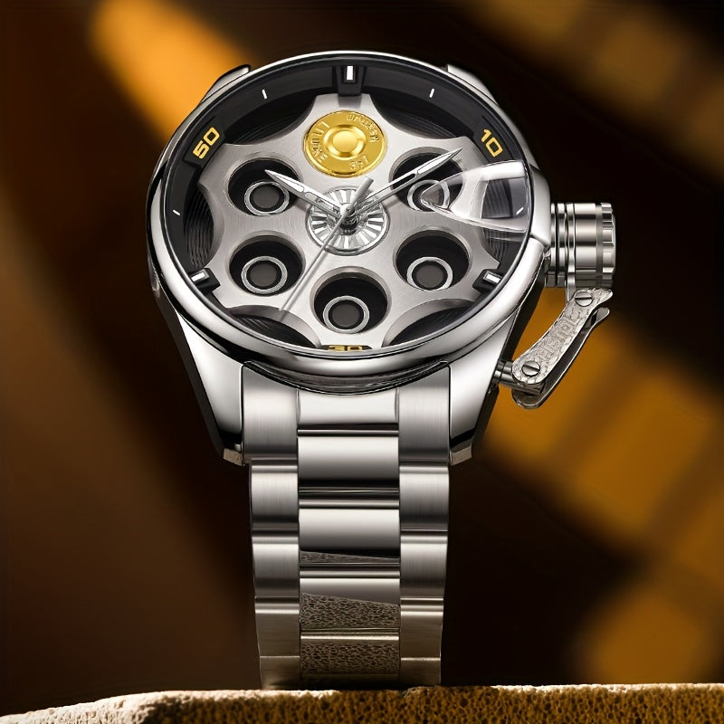 Fully Automatic analog Quartz Rotating revolver Watch