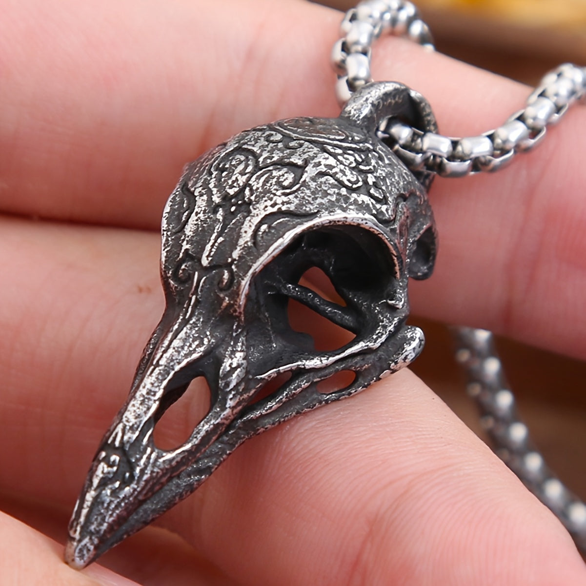 raven Skull Bone Necklace