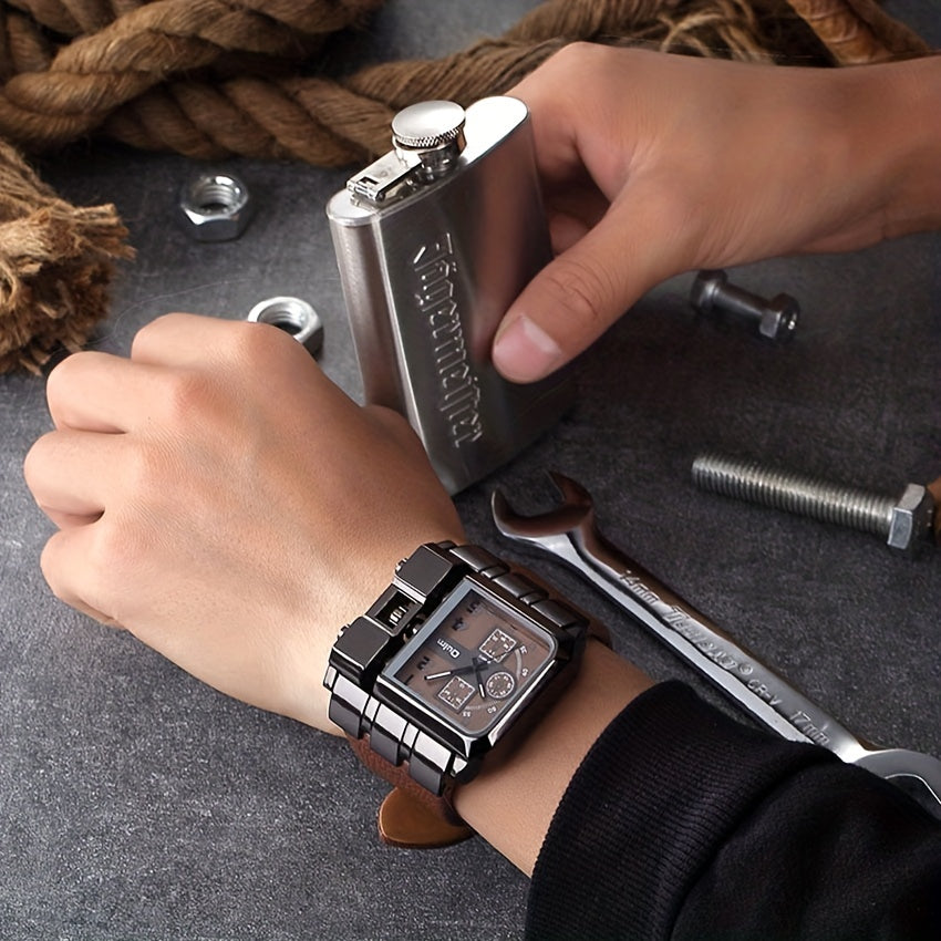 OULM Large Square Chronograph Analog Watch