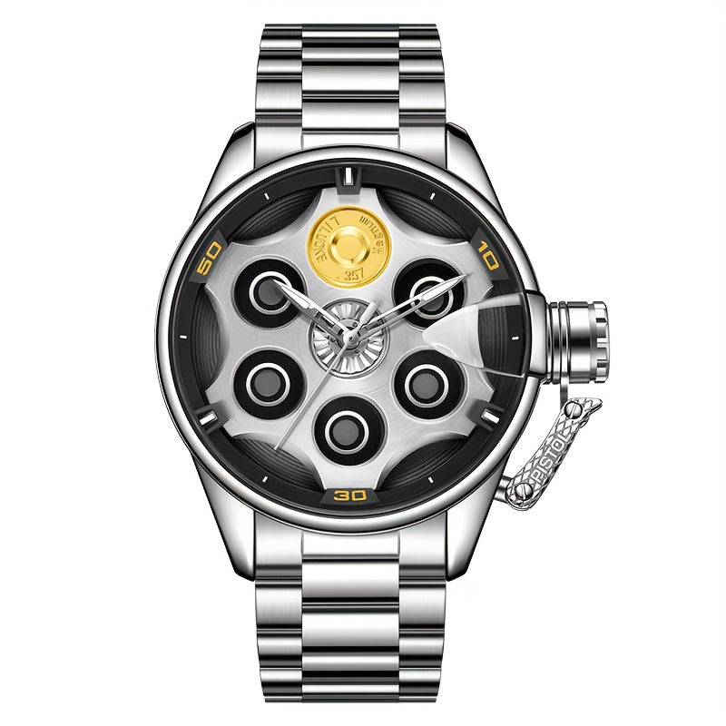 Fully Automatic analog Quartz Rotating revolver Watch