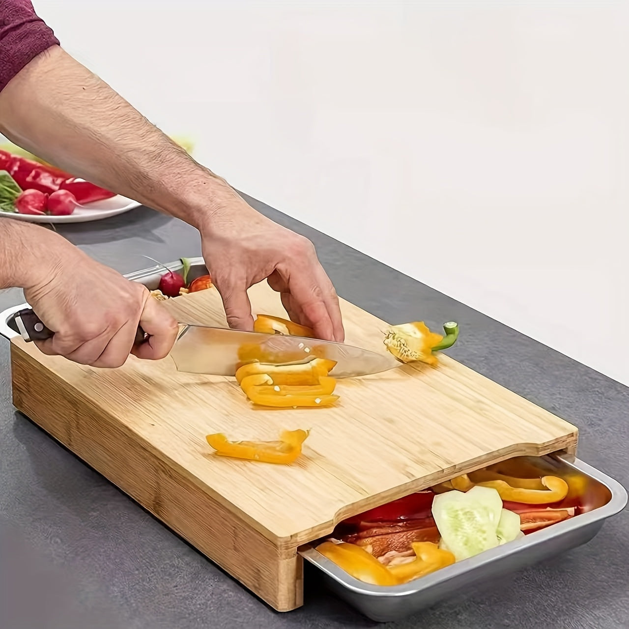 Bamboo Cutting Boards with Pull-Out Drawers