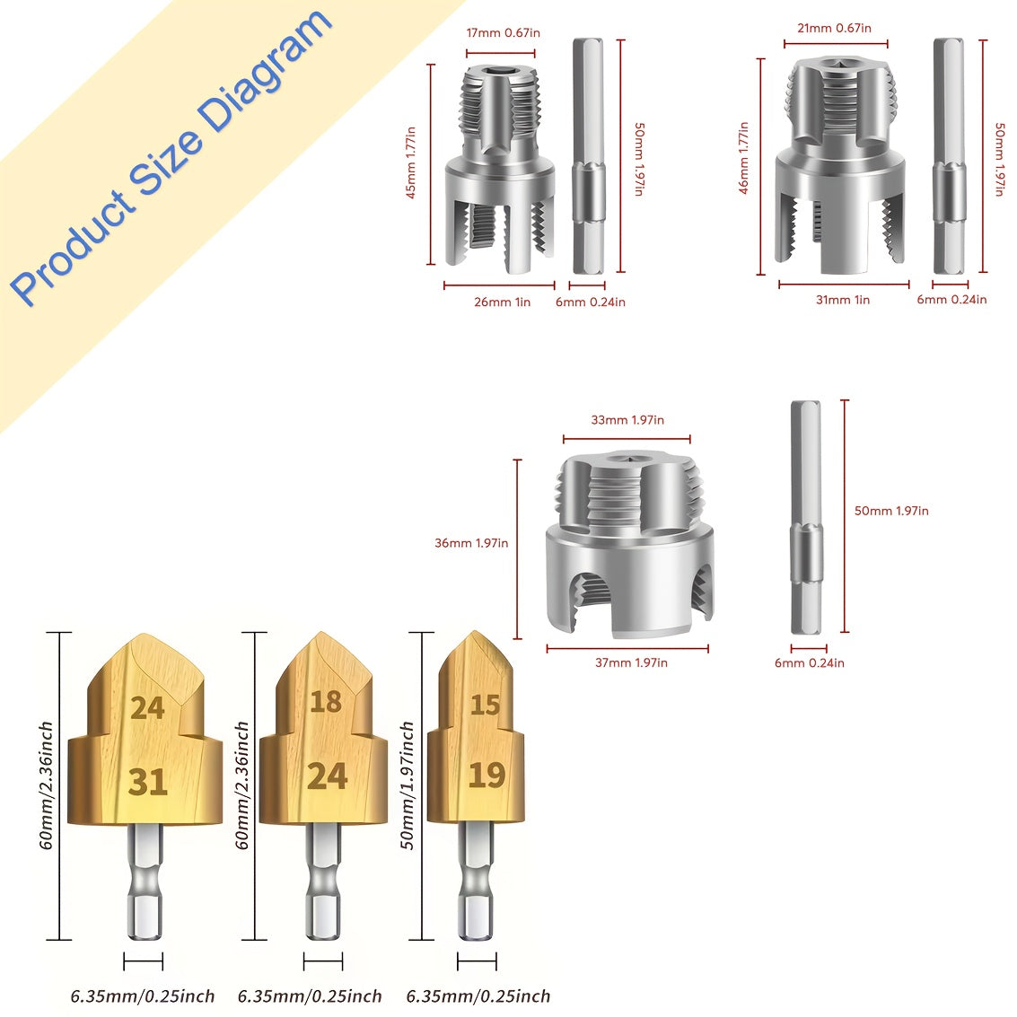6pcs Internal/External Thread Tap Set