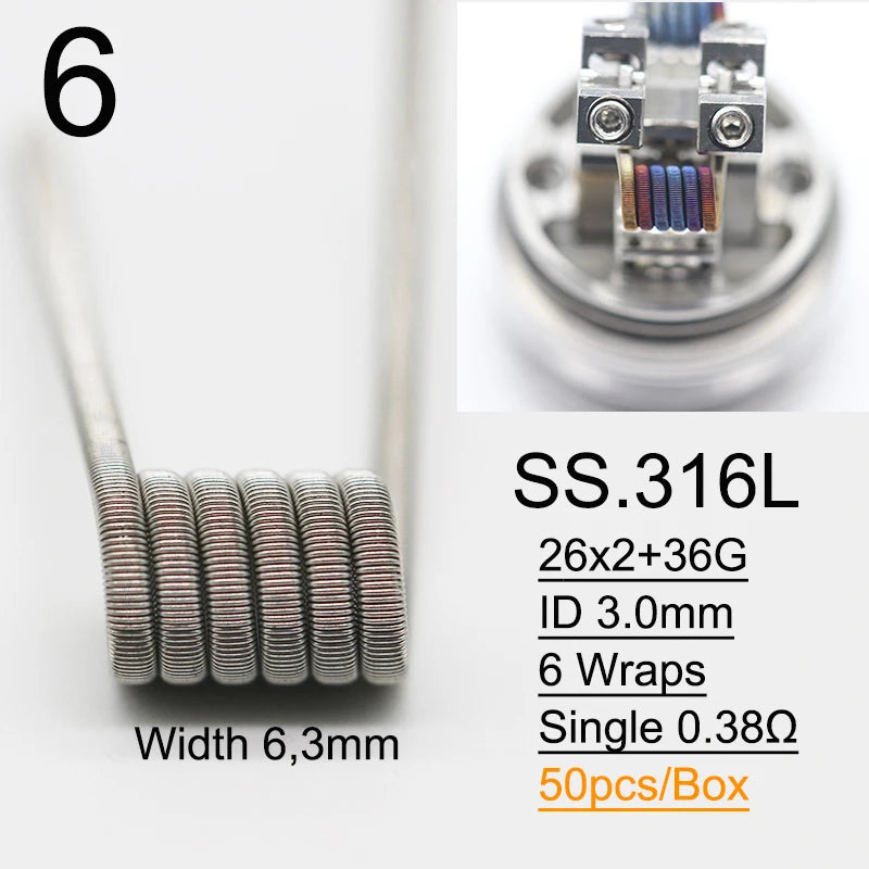 50pcs Stainless Steel SS316L Fused Clapton Prebuilt Coils