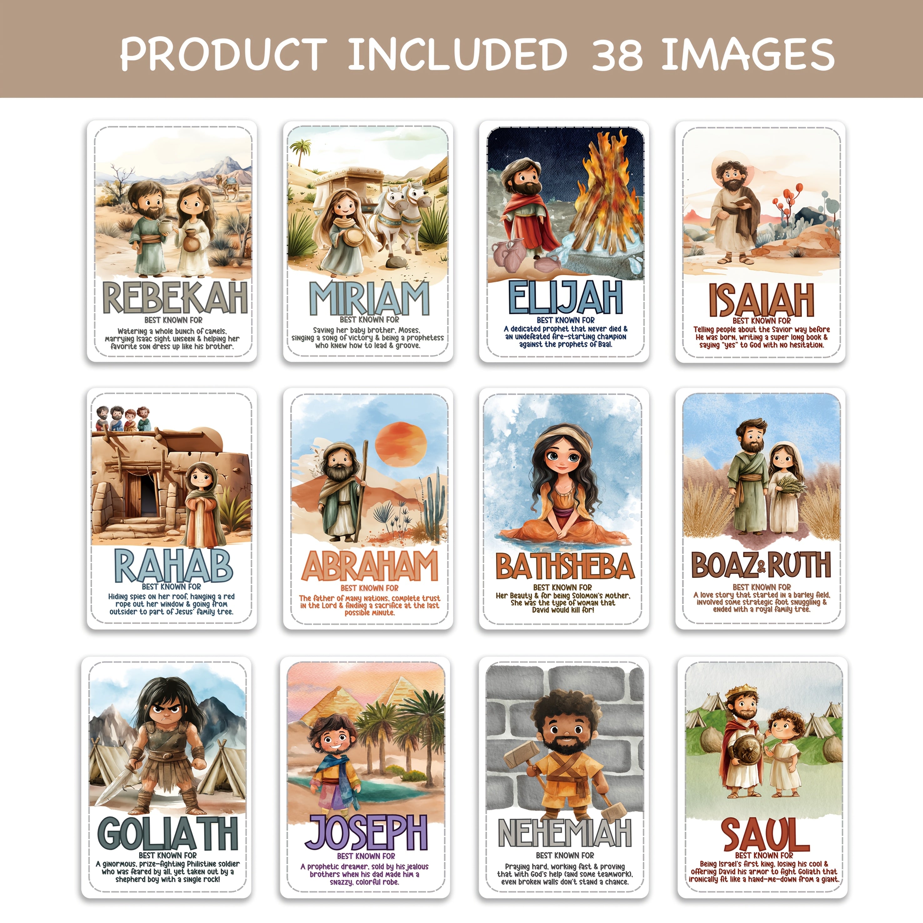 38pcs Bible Character Educational Cards for kids