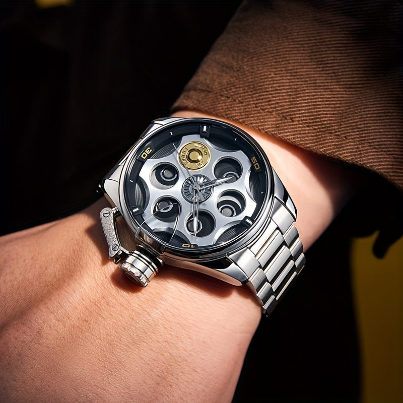 Fully Automatic analog Quartz Rotating revolver Watch