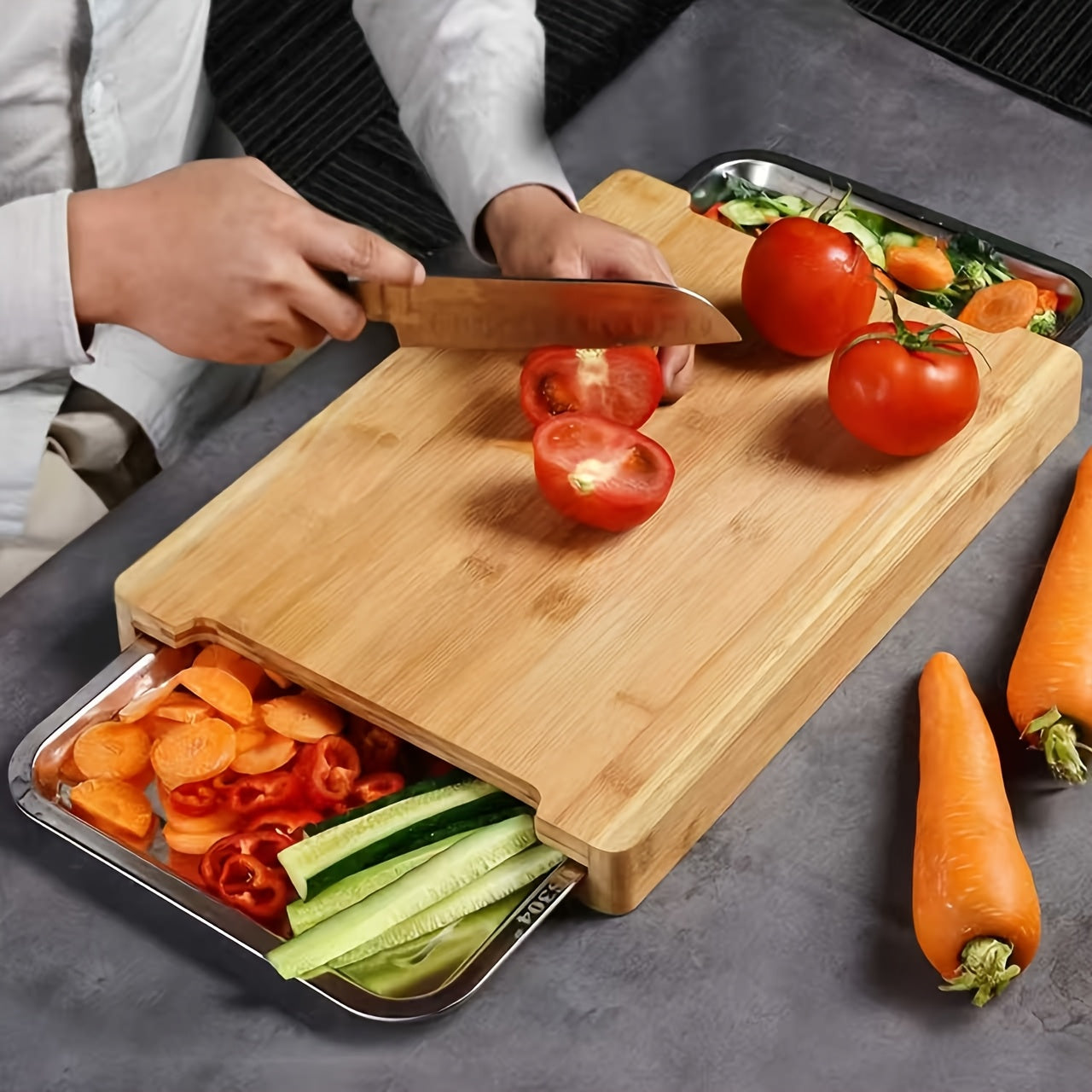Bamboo Cutting Boards with Pull-Out Drawers
