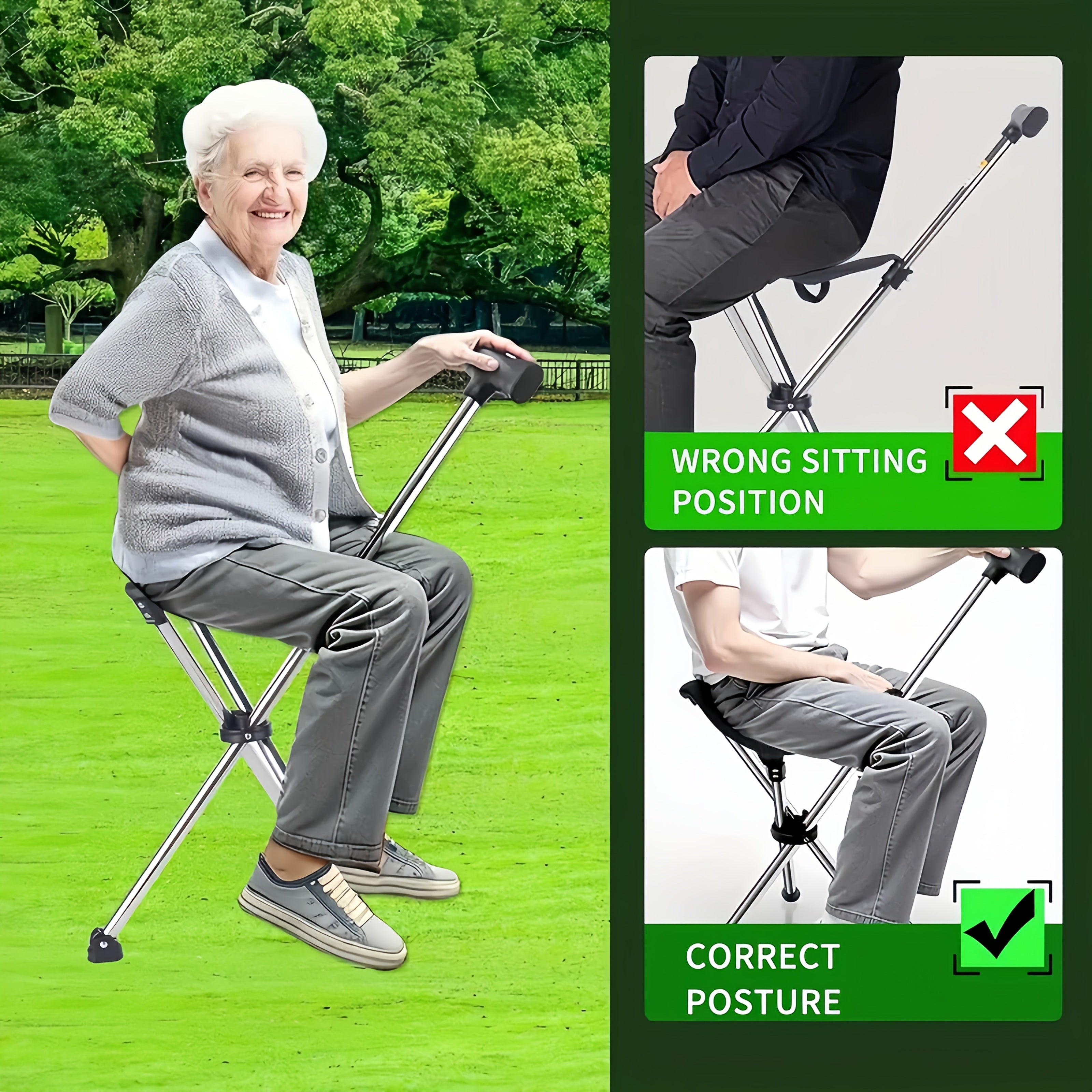 2-in-1 Collapsible Cane & chair