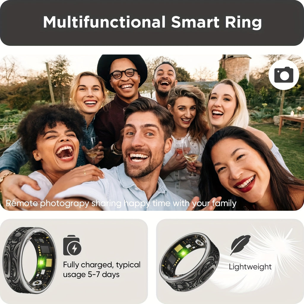 Engraved dark smart ring