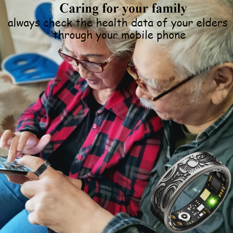 Engraved dark smart ring